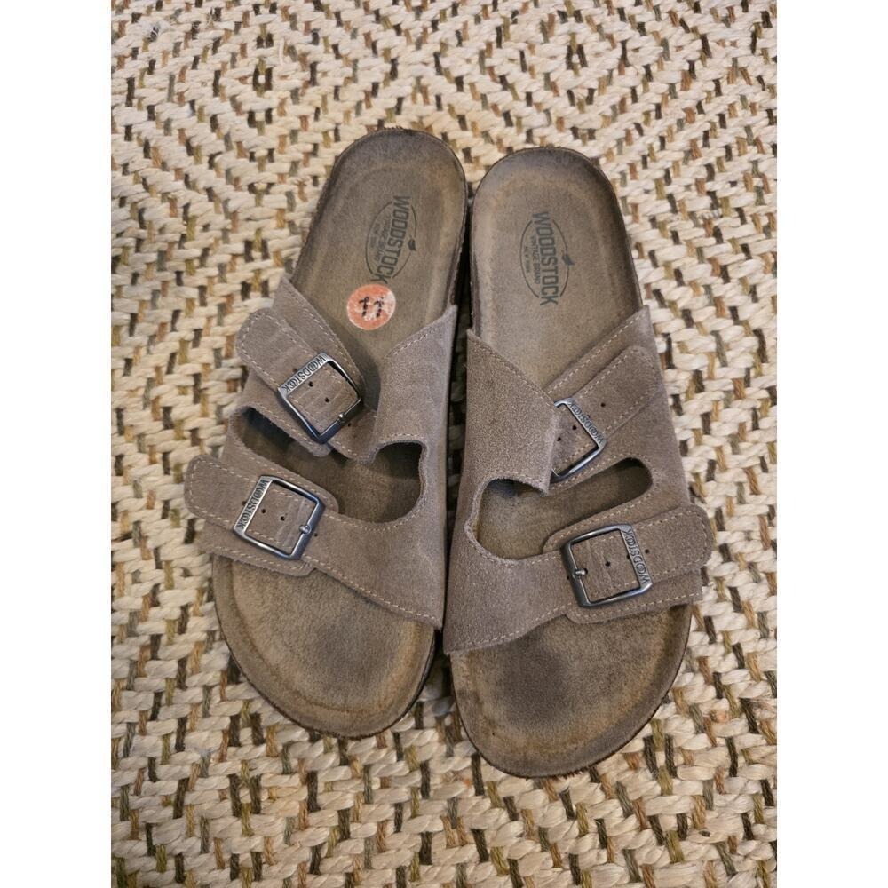 Woodstock Two-Buckle Leather Slide Sandals Size‎ 11